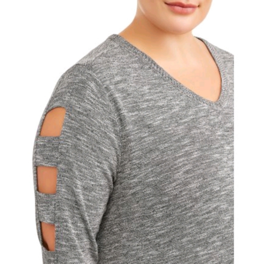Terra & Sky V Neck Cage Sleeve Rhinestone Accented